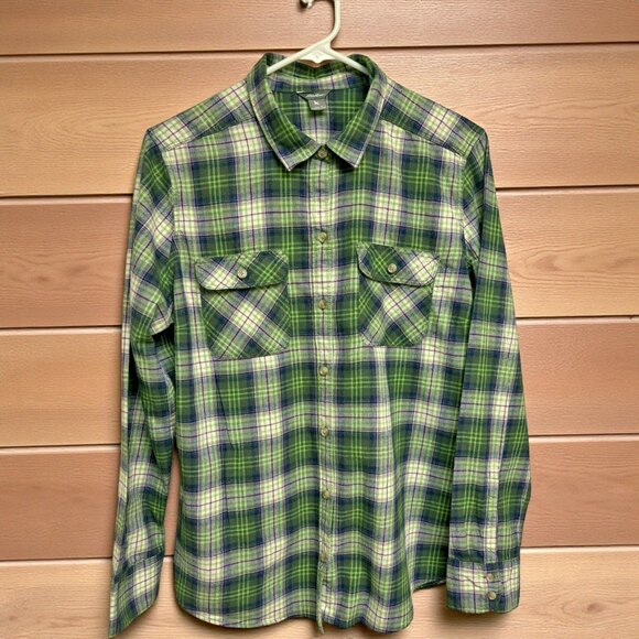 L.L. Bean Green White Plaid Button Down Flannel Shirt - Picture 1 of 8